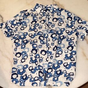 Perry Ellis Men's Blue Floral-Print Short Sleeve Button Down Shirt